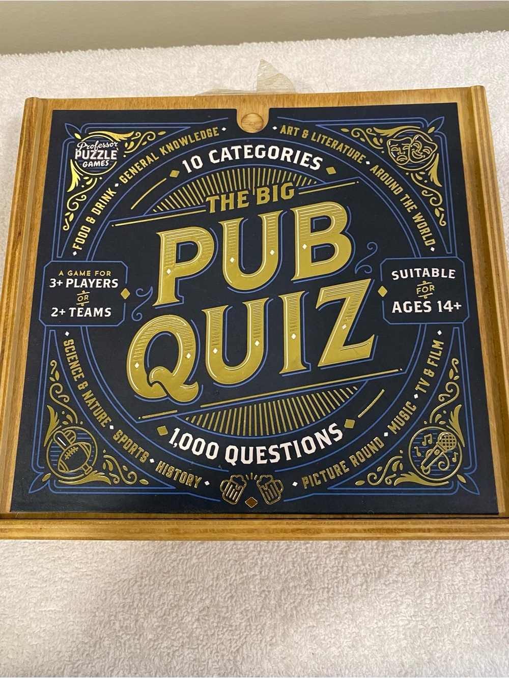 The Big Pub Quiz  Game - Navy & Gold Wood box